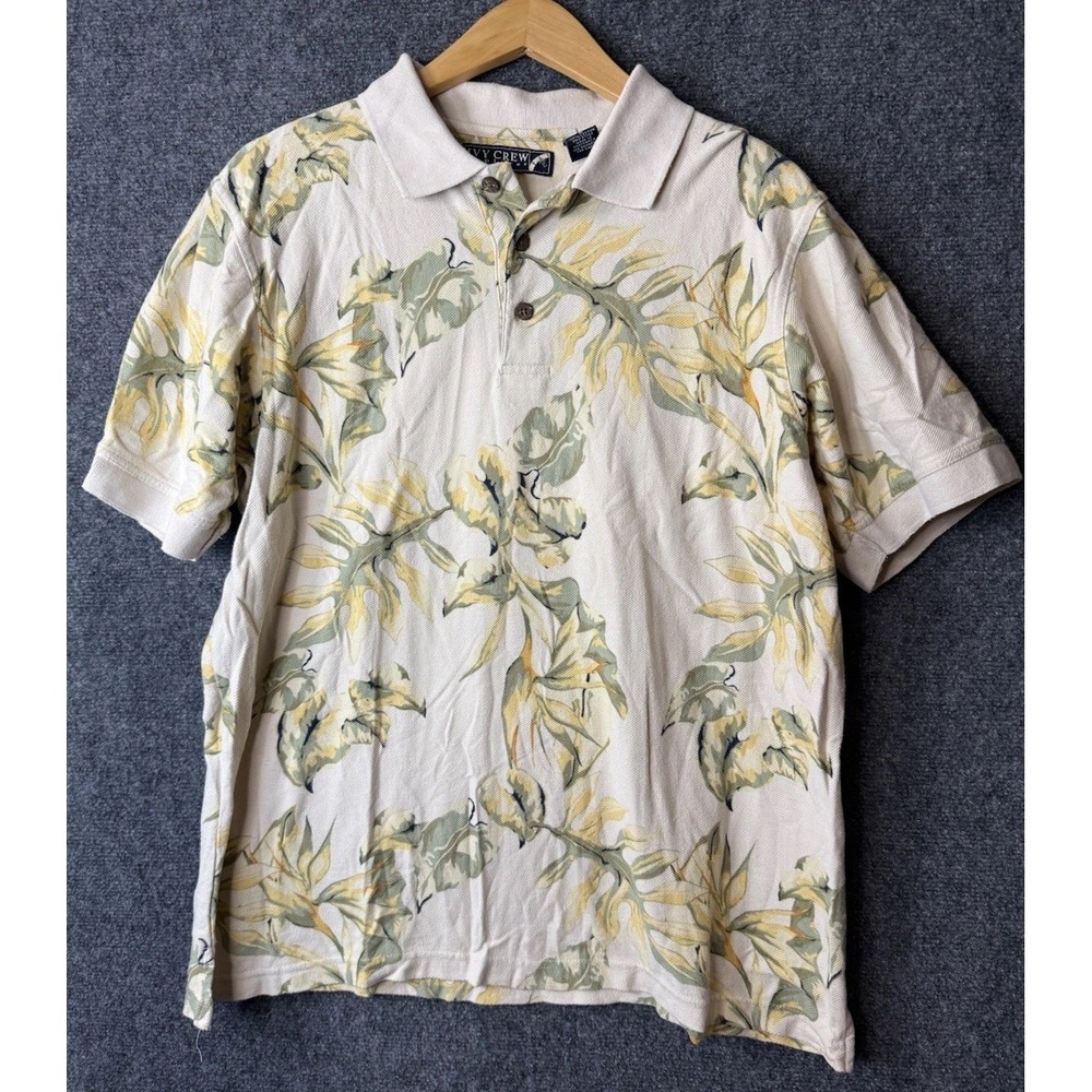 Ivy Crew Men Button Front Short Sleeve Tan Floral Print Hawaiian Shirt Size Med
